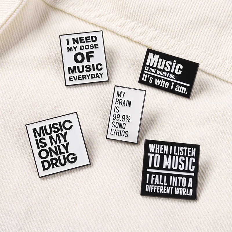 slogon music is my drug Enamel Pin Funny Brooch Cartoons Badge for Bags Jeans Hoodies Denim Lapel Pin Jewelry Kids Best Gift