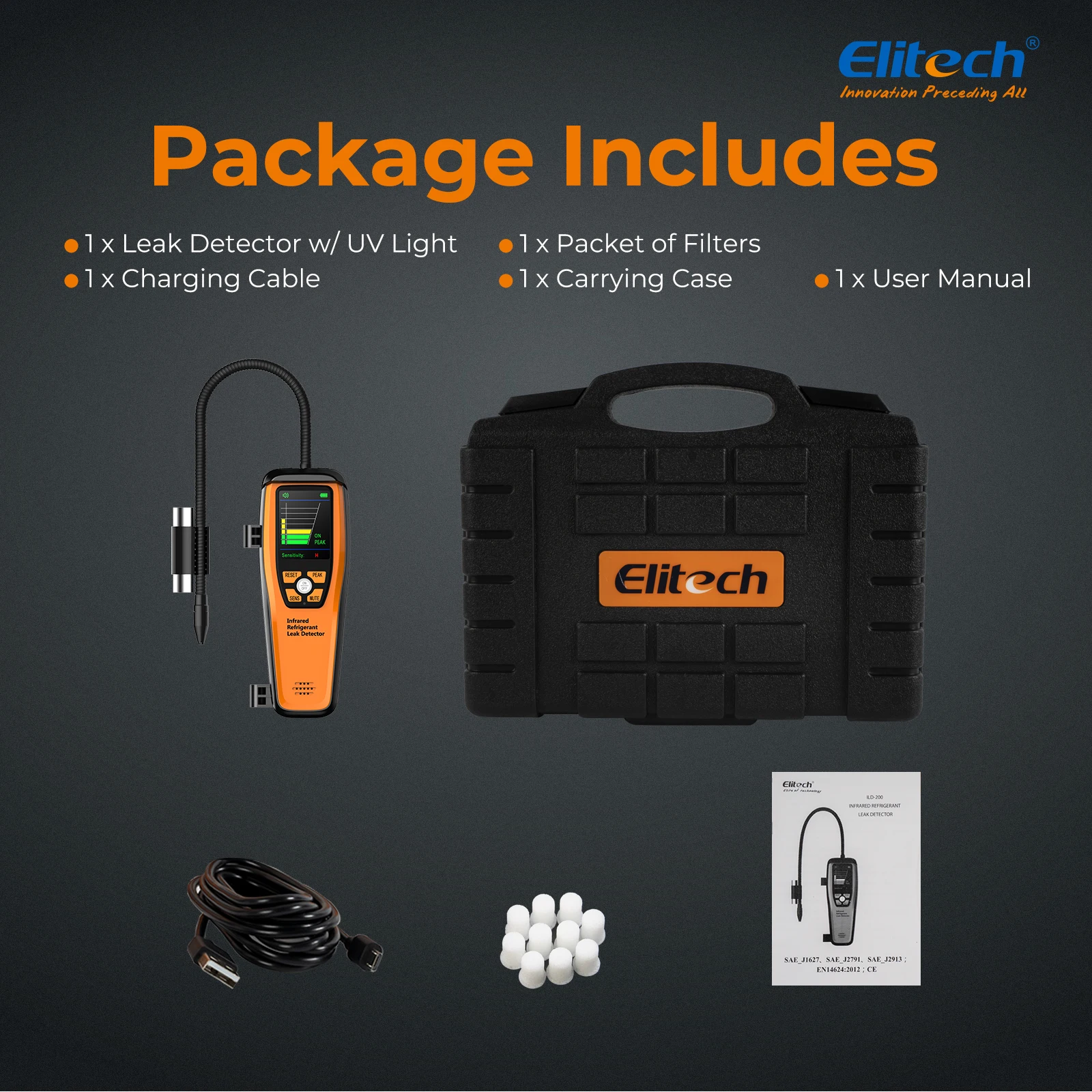 Elitech ILD-200 Advanced Refrigerant Leak Detector Halogen Leak Tester Gas Analyzer High Sensitivity Portable Case 10Years' Life