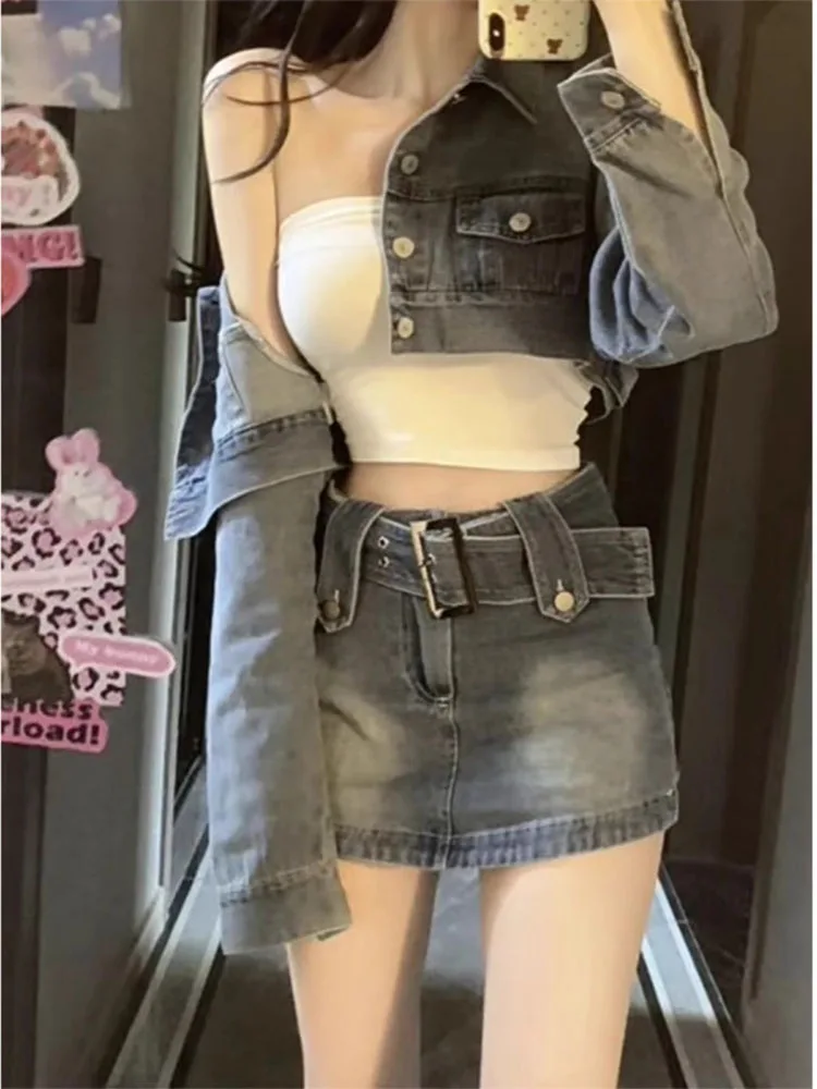 Amerikaanse Retro Hoge Taille Denim Rok Vrouwen Lente 2025, Nieuwe Sle Hot Girl Ort Rok Bodycon A-lijn Rok Broek zomer