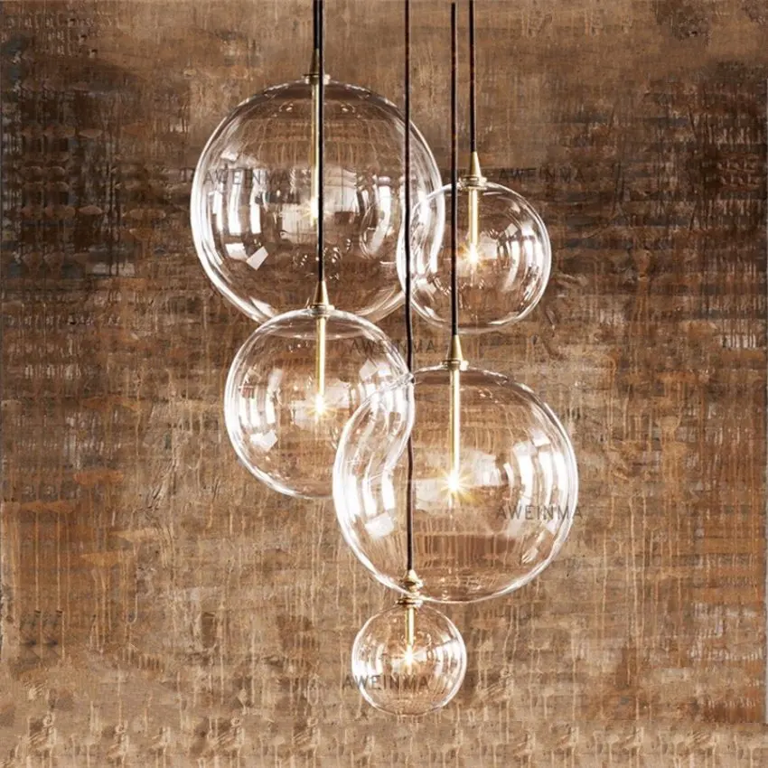 G4 single transparent glass ball pendant lights Nordic dining room bedroom bathroom hanging LED lamps decor lighting