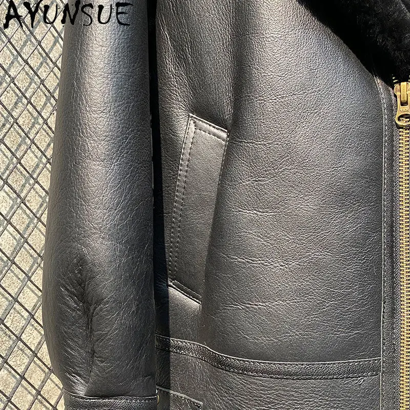 AYUNSUE 100% معطف فرو الصوف الطبيعي رجل شتاء دافئ 2025 سترة جلدية حقيقية ملابس رجالية معاطف الفرو الحقيقي جاكيتات ملابس خارجية #4