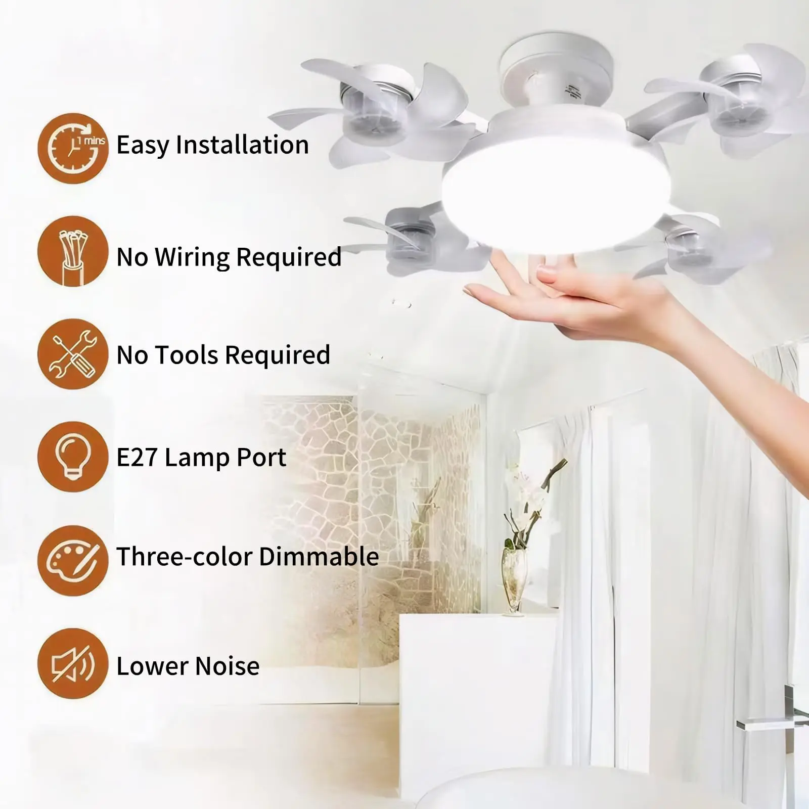 Screw in Ceiling Fan with Remote Control Light Bulb Dimmable 3 Color Temperatures & 3 Wind Speeds for Bedroom, Kitchen (4 Head) view 4