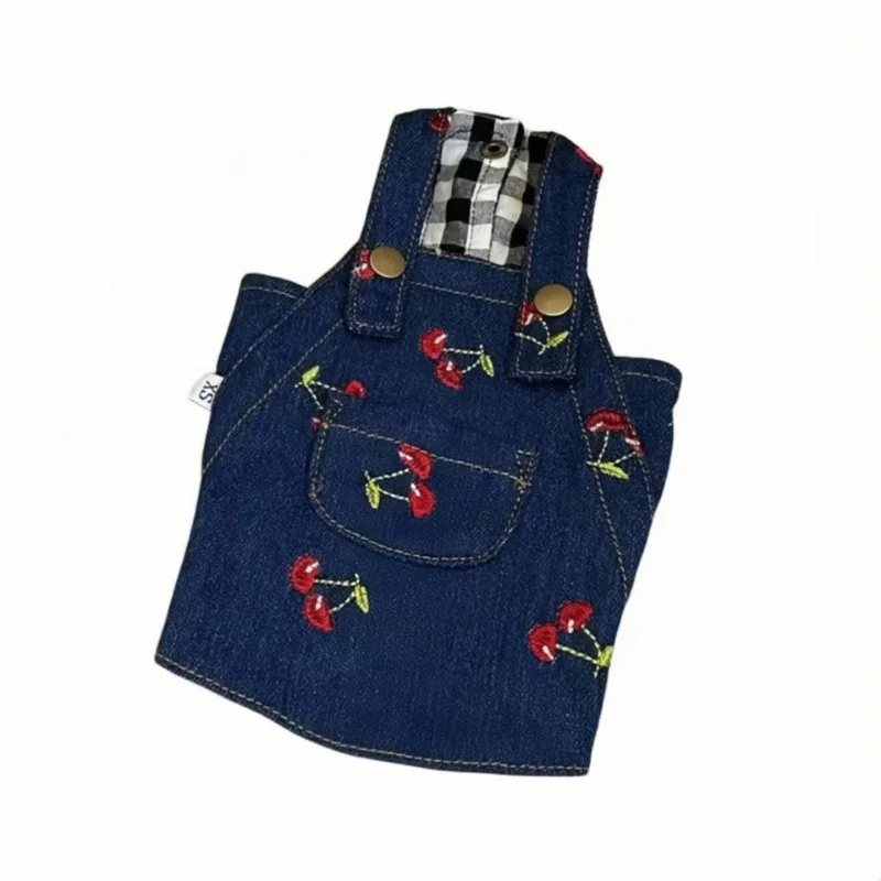 Four Seasons Pet Dog Clothes Cherry Denim Puppy Skirt Cat Dog Denim Suspender Dress Pumpkin Teddy For Small Dog Dresses