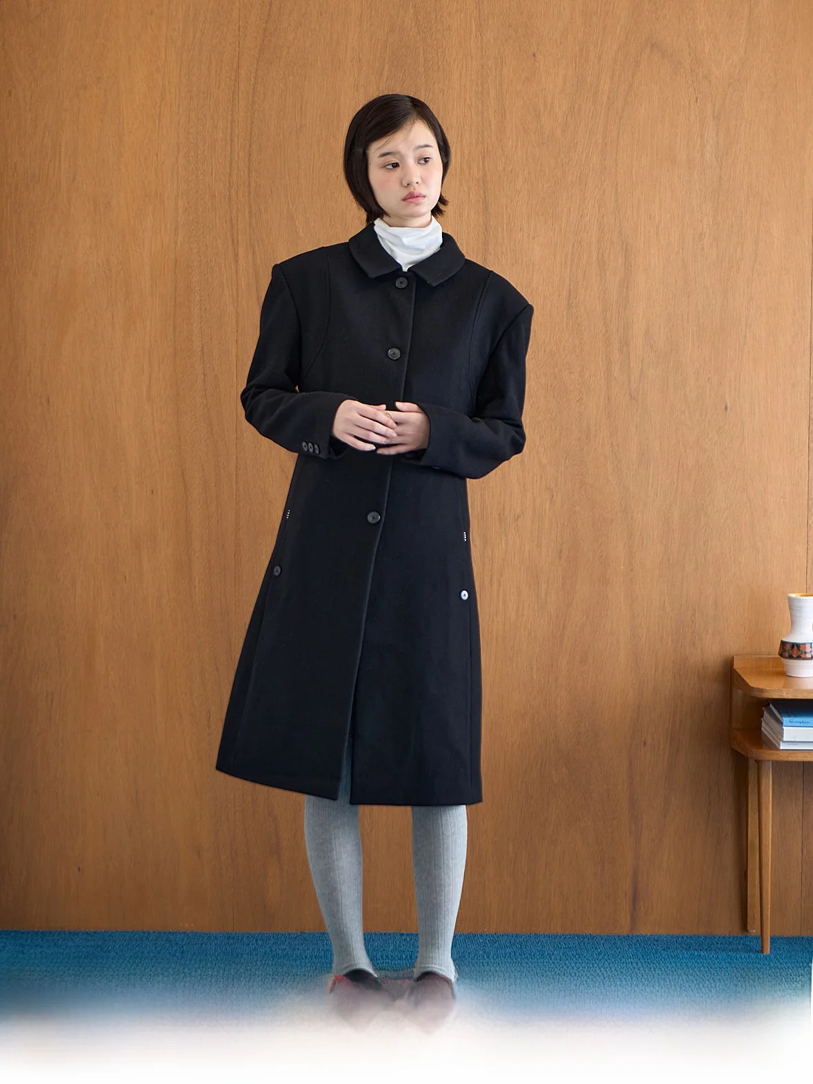 

Dosordonts Bla Wool Blend Coat with Multiple kets Midi Length Tuxedo Sle Women's Faion Commute Straight Cut
