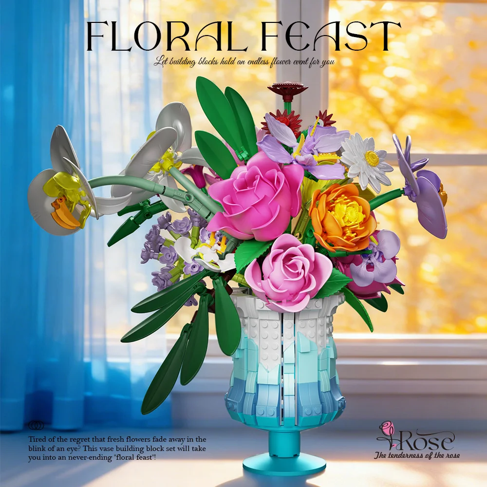 

Romantic Rose Bouquet Set with Vase Artificial flower arrangement set the perfect gift for women on Valentine's Day or Christmas