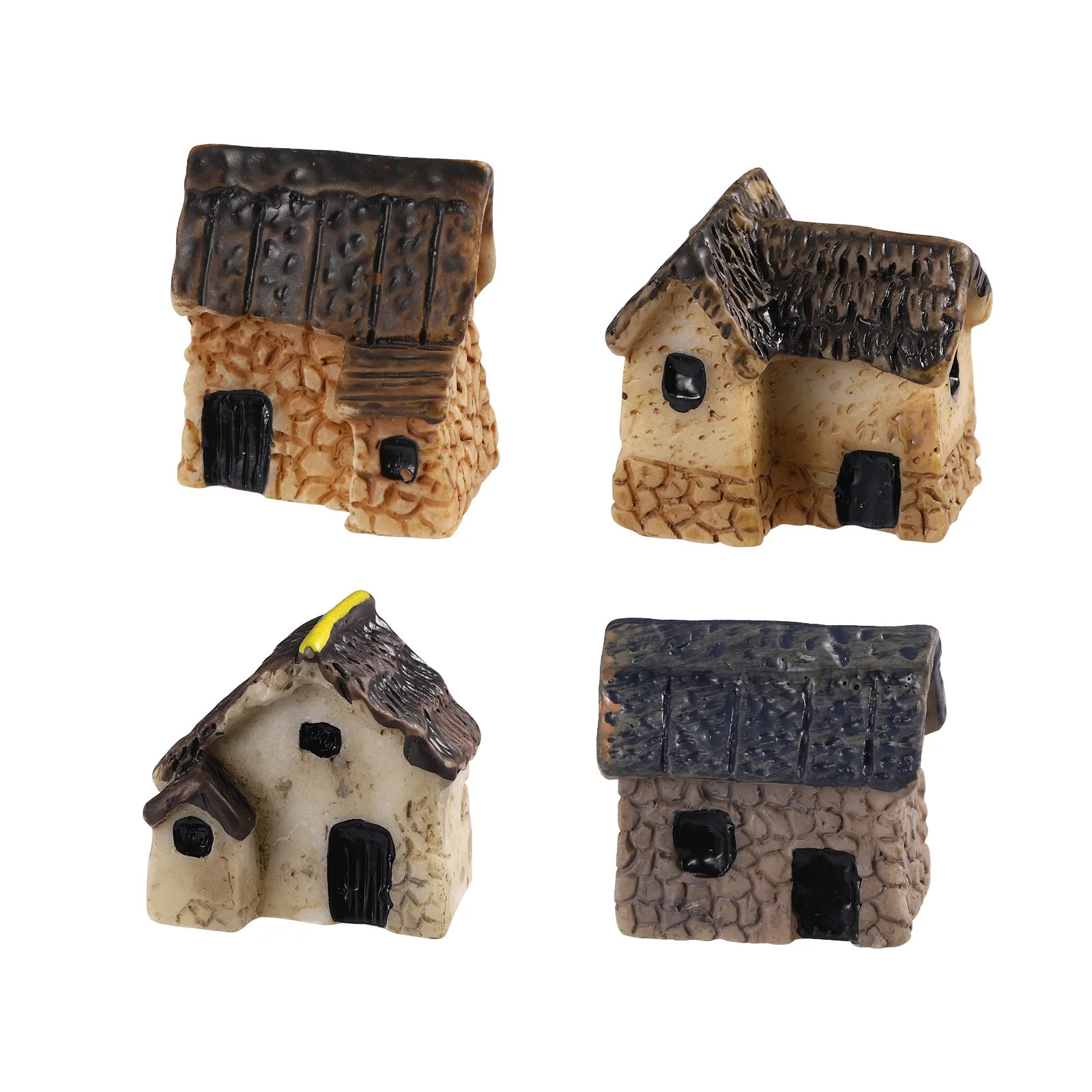 Garneck 4PCS Miniature Gardening Landscape Micro Village Stone Houses Thatched Huts DIY Bonsai Home Furnishings for Fairy Garden