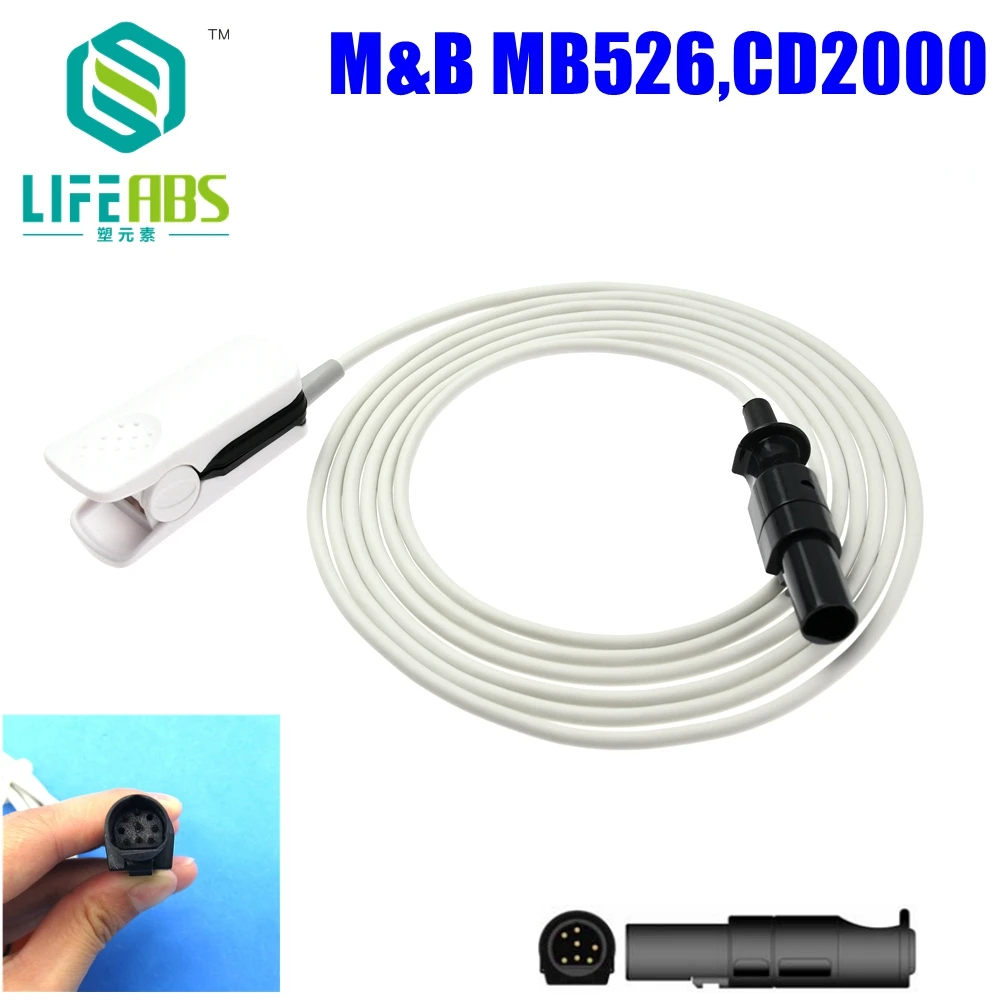 Child Finger Clip Ear Clip Silicone Long Cable Reusable Spo2 Oxygen Sensor Spo2 Sensor for M&b Mb526,Cd2000 Patient Monitor