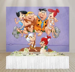 PHOTURT Flintstones Photography Backdrop Kids Birthday Baby Shower Photo Background Blue Sky Green Polyester Vinyl Booth Props