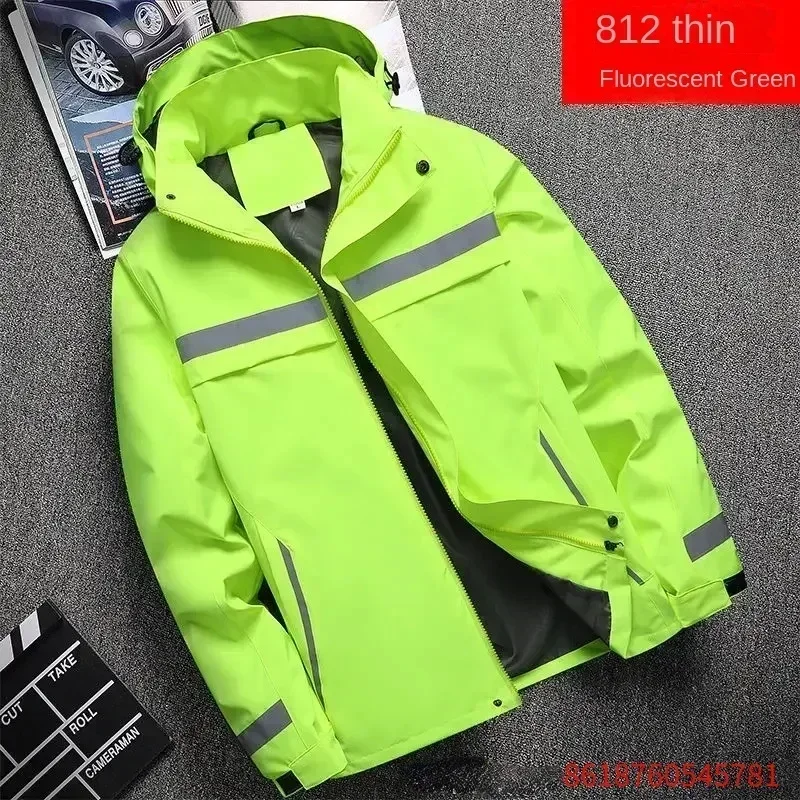 New men's jacket, fashionable reflective striped hooded jacket, outdoor sports zipper clothing, customizable logo printing