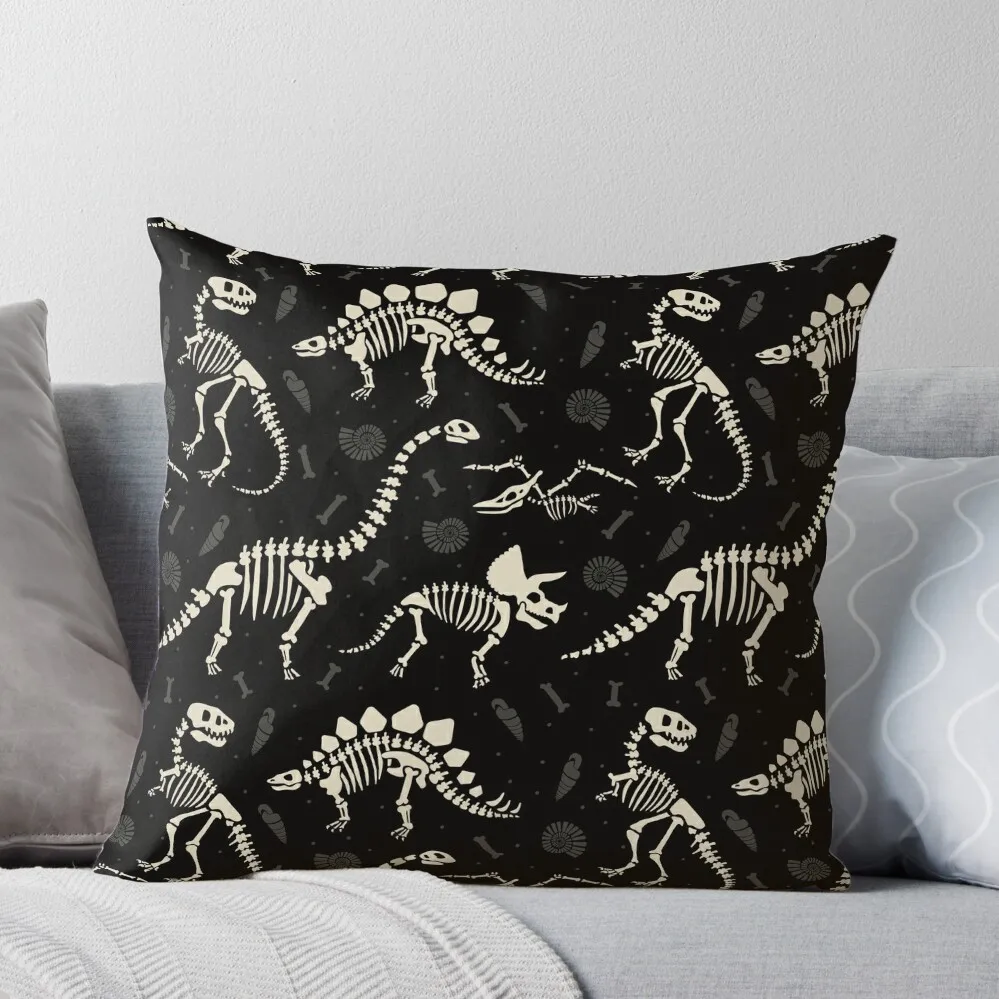 

Dinosaur Fossils in Black Throw Pillow Sofa Cushion Cover Pillowcases ornamental pillows