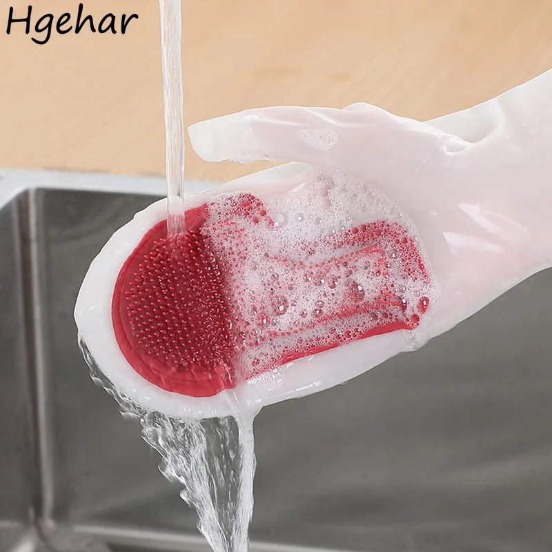 Durable Household Gloves Cooking Dish Washing Protective Hand Latex Glove Brush Waterproof Kitchen Housework Anti-fouling Tools