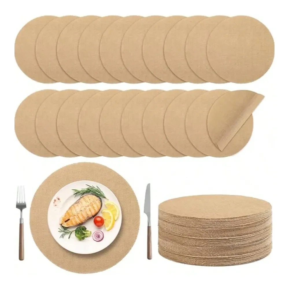 Mantel Redondo Estilo Rústico, Mantel de Papel Kraft de Lujo, Diámetro 33 cm, Ideal para Decoración del Hogar, Bodas, Fiestas Navideñas