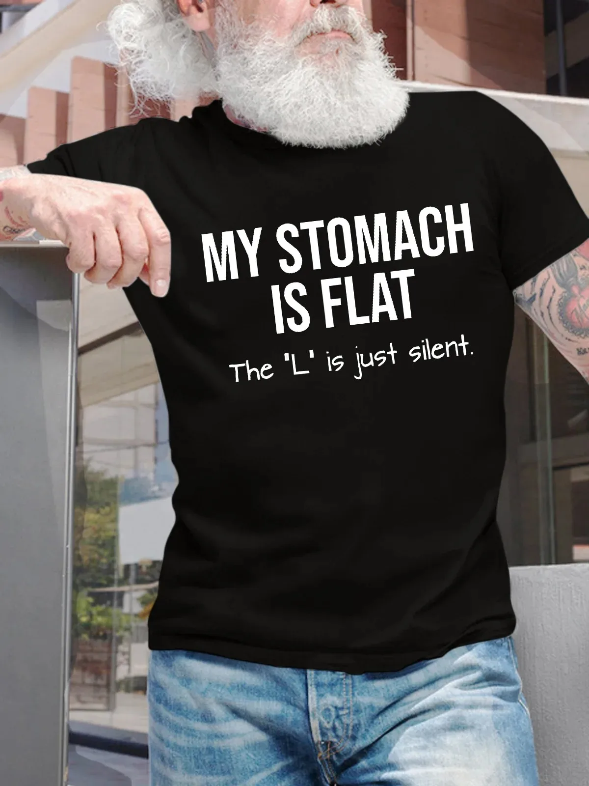 

My Stomach Is Flat The L Is Just Silent Black Navy Red White Tshirt Humorous Text Print Unisex Cotton Streetwear Casual Outfit
