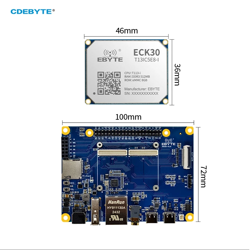 لوحة أساسية كمبيوتر لوحة واحدة Allwinner مدمجة Linux CDEBYTE ECK30 متعدد النواة جيجابت إيثرنت متغاير 1.2 جيجا هرتز