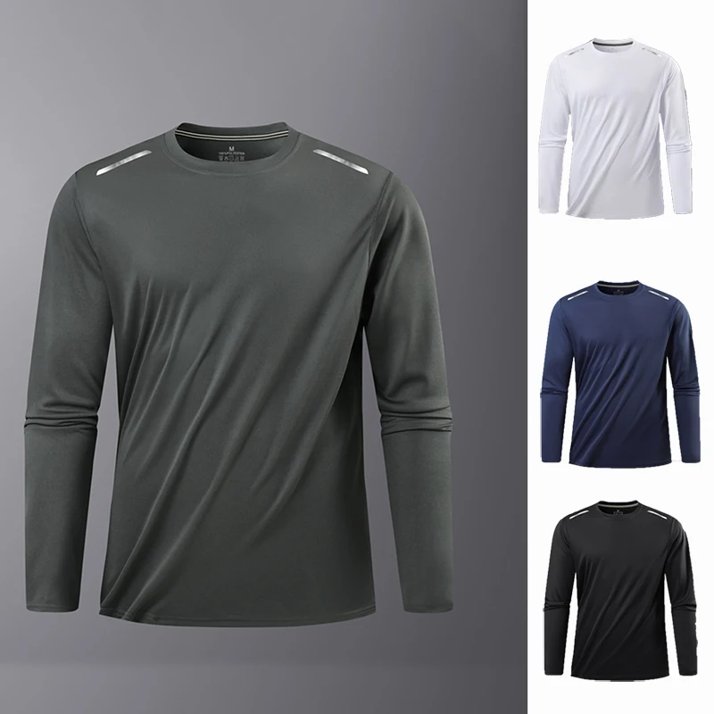 Langärmliges Eisseide-Laufshirt mit Rundhalsausschnitt, Atmungsaktive Fitnesskleidung, Schnelltrocknendes Sport-T-Shirt, Dünnes Casual Schnelltrocknungs-Shirt