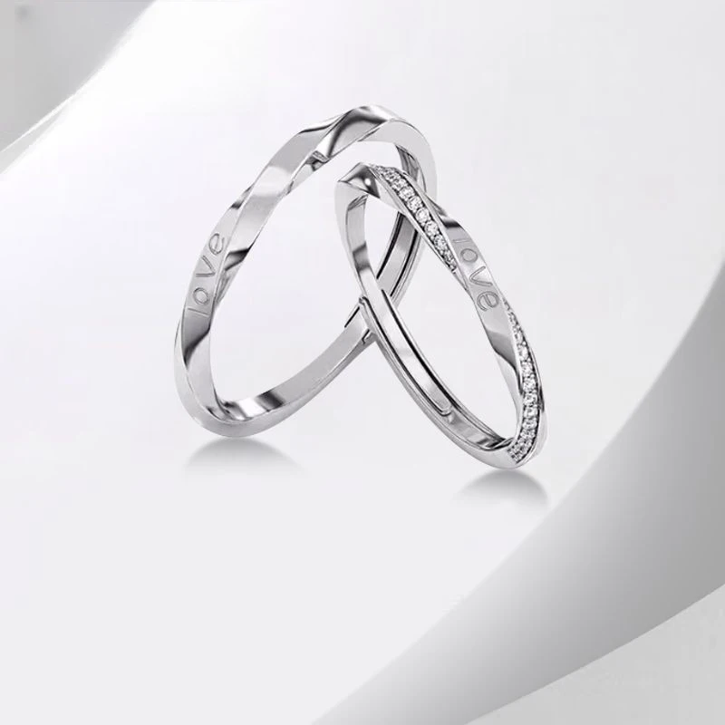 

Новые одинаковые кольца для романтической пары LOVE, регулируемые серебряные ленты с открытой спиной, идеальный подарок для подруги или жены