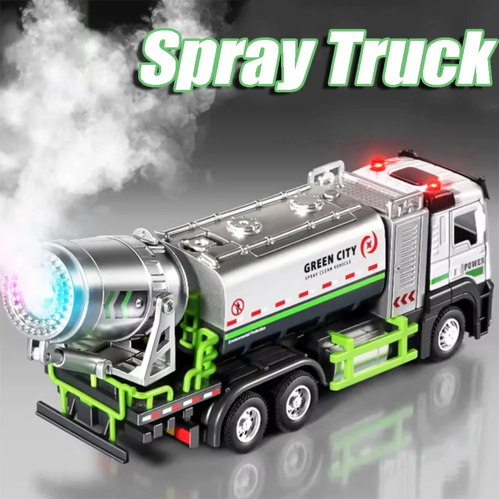1:32 Modello Giocattolo Rimozione della polvere e Prevenzione della foschia Veicoli spray Pressofuso in lega Camion della spazzatura Suono Luce Tirare indietro per i regali dei ragazzi