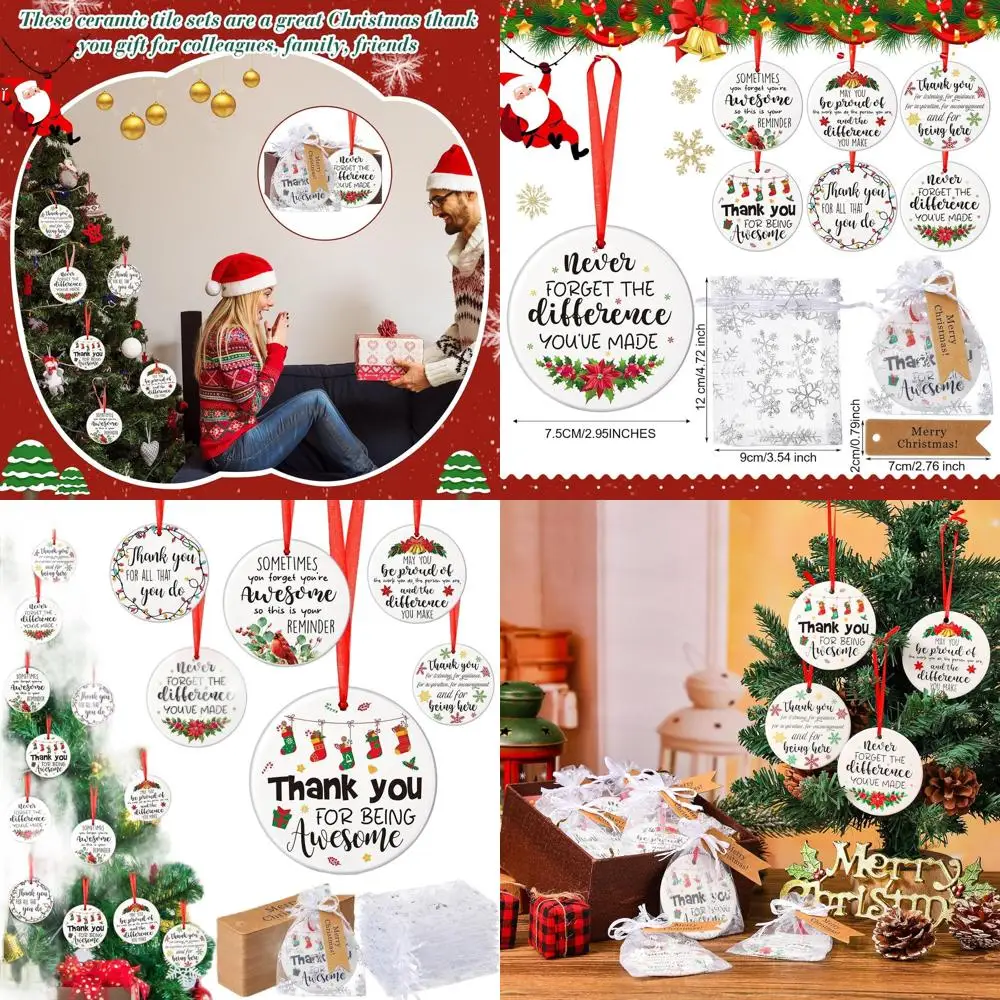 

Christmas Tree Ceramic Ornaments Set, Bulk Appreciation Gifts for Coworkers, Classic Style with Tags and Gift Bag