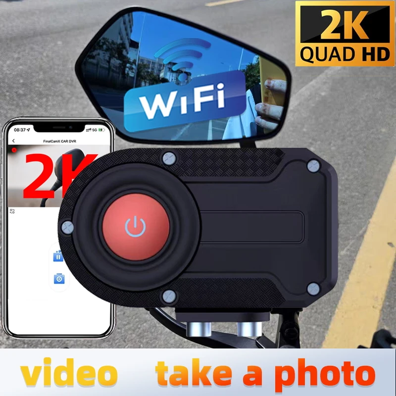 M1 Dashcam 2K HD Recording Car Camera Built-in Microphone Anti-shake IP66 Waterproof Mirror Dash Cam Recorder for Motorcycles