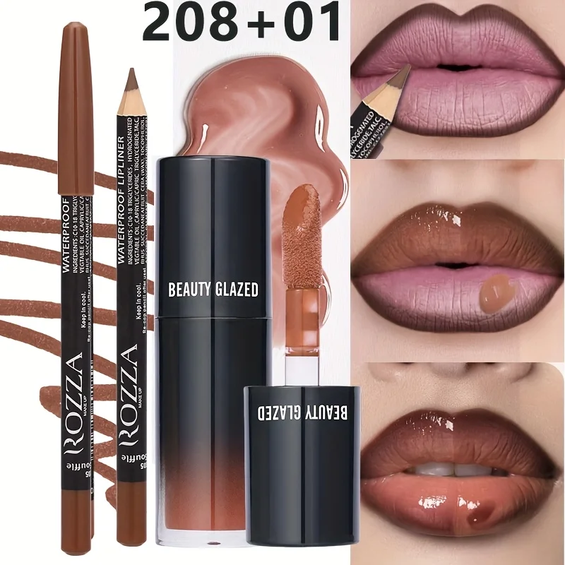 Set trucco labbra in velluto da 2 pezzi - Matita labbra a lunga durata Ideale regalo di San Valentino, set di matite labbra rossetto Cosmetici Combo