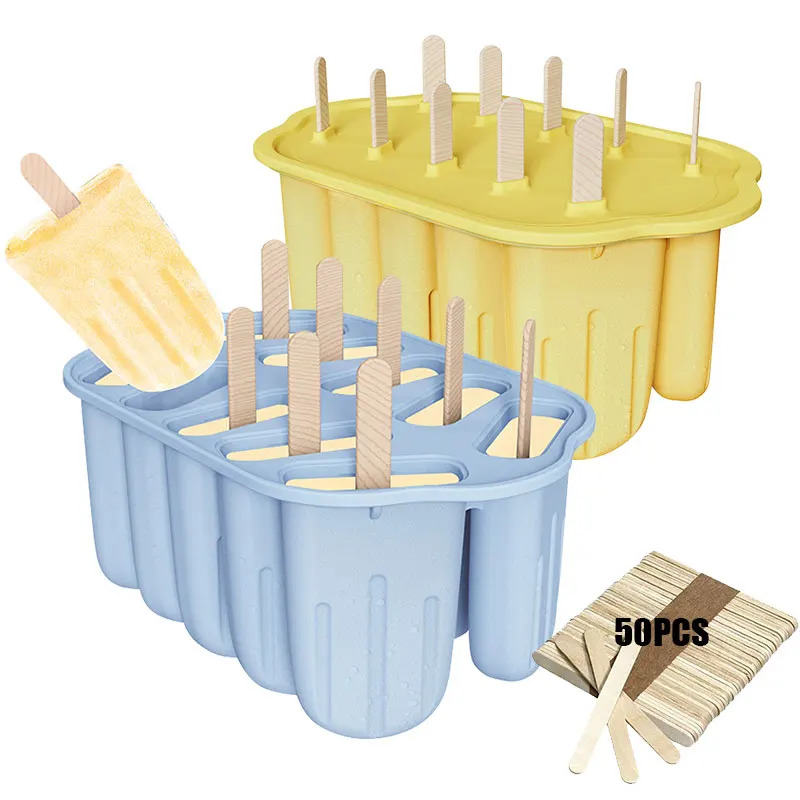 Juego de moldes de silicona para helados de fácil desmolde, bandeja para helados caseros de verano con palitos de madera