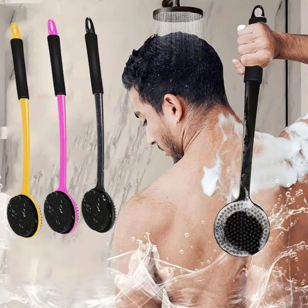 Long Handle Silicone Body Brush Soft Bristles Double-Sided Bath Back Scrubber with Hanging Hole Deep Cleansing