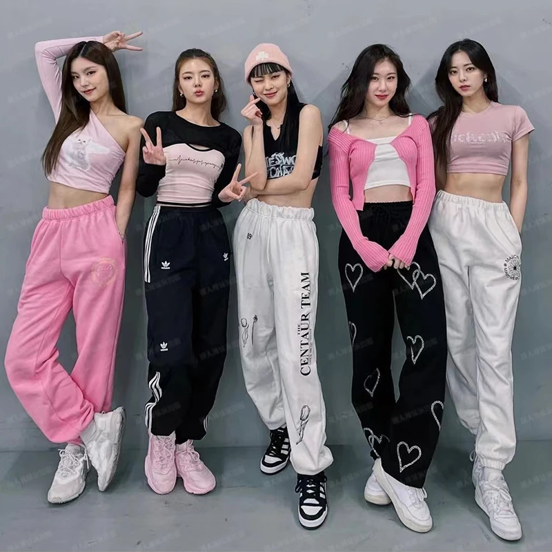 Korean ITZY Kpop Outfit Idol Women Jazz Dance Stage Wear Crop Top Festival Clothing Rave Concert Outfits Hip Hop Clothes