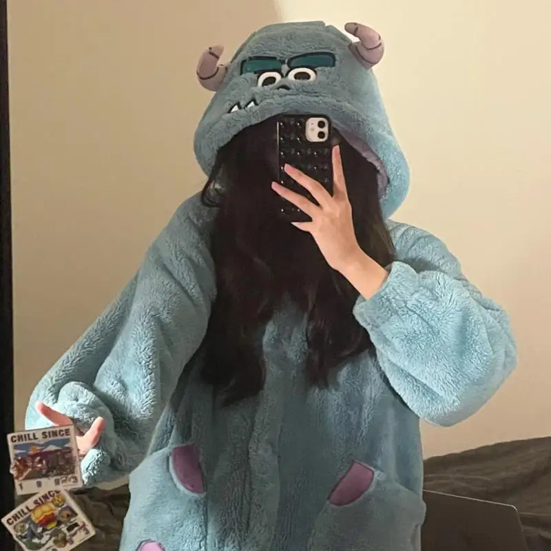 Adult Blue Monster Cosplay Costume Robes Kigurumi Onesie Anime Nightgown Halloween Cartoon Pajamas