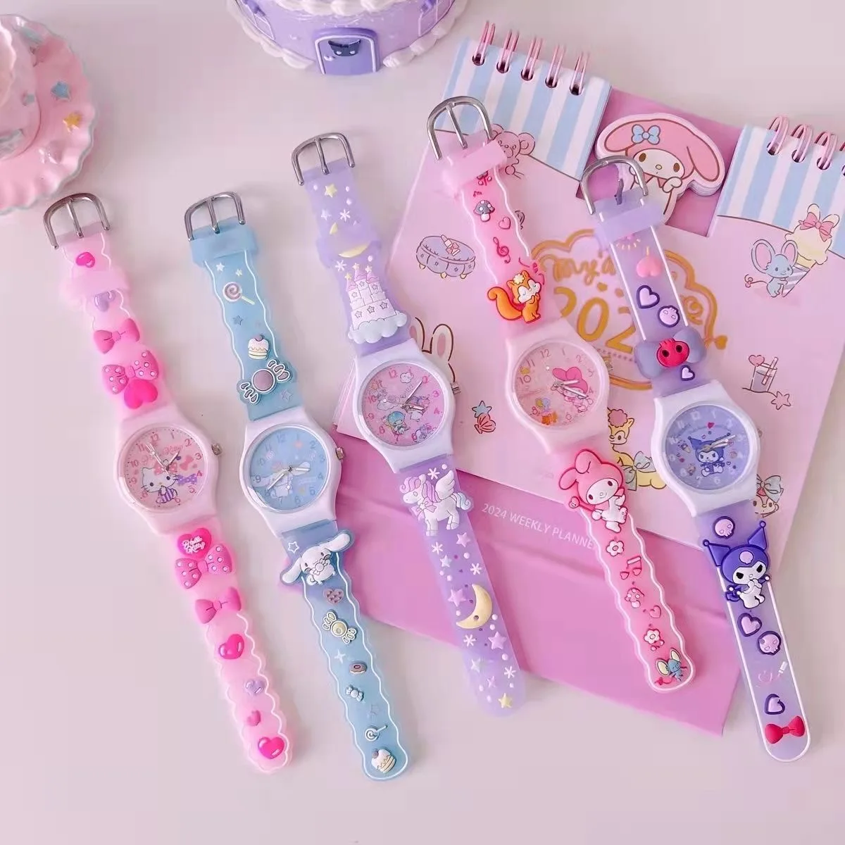 

Hello Kittys Watch Cartoon Cinnamorolls My Melodys Kuromis Children's Watch 3D Student Silicone Band Quartz Watch Gifts