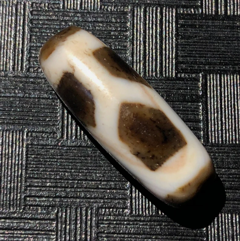 Energy Tibetan Old Agate longevity Cinnabar Totem dZi Bead 11*30mmA2389