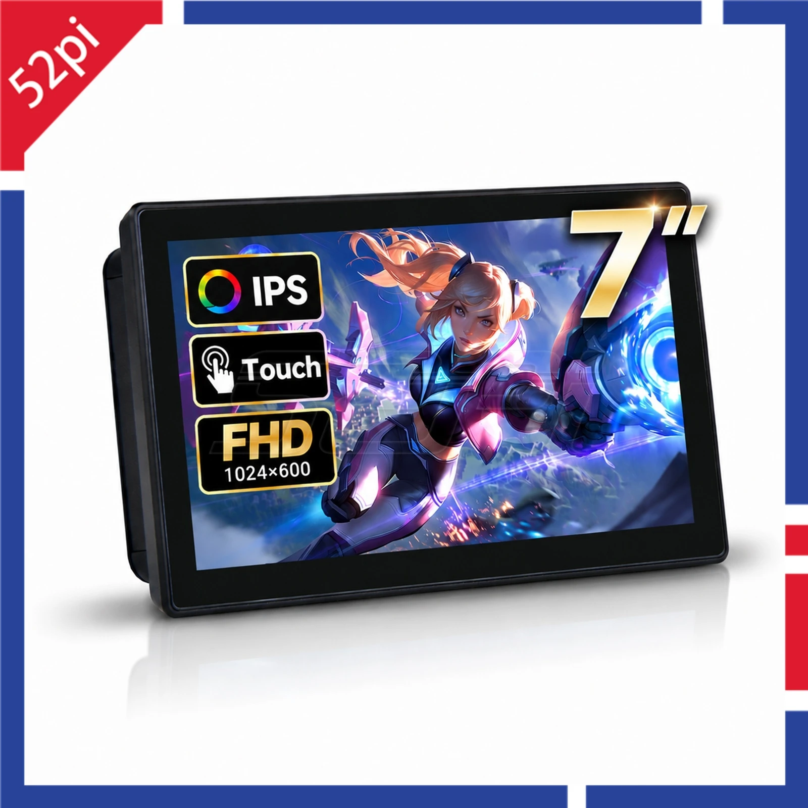 52Pi 7-Inch Capacitive IPS Screen 1024 × 600 60HZ Touchscreen Display With Speakers for Raspberry Pi 5/4B/3B+/3B/B+