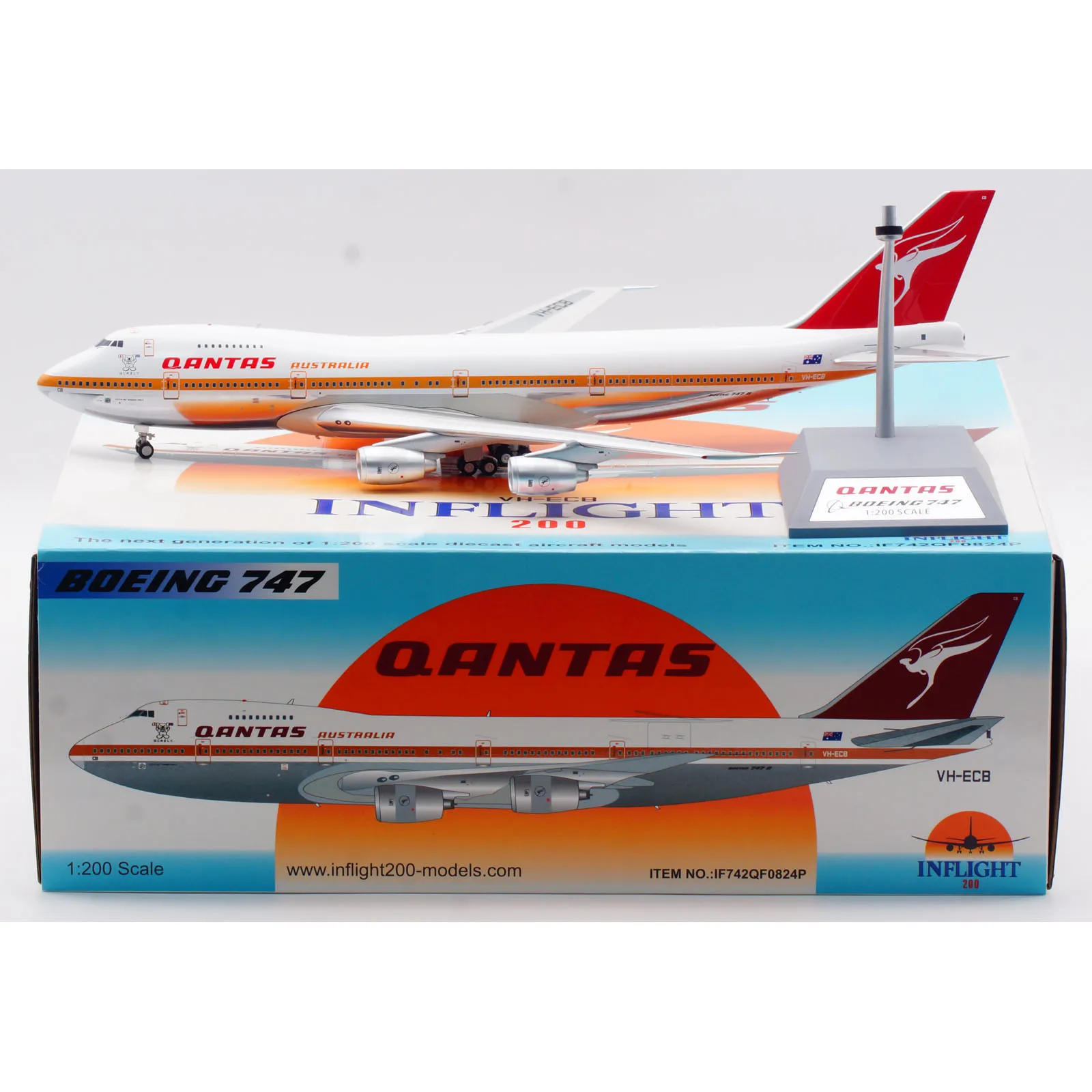 IF742QF0824P Alloy Collectible Plane Gift INFLIGHT 1:200 Qantas Airways Boeing B747-200 Diecast Aircraft Jet Model VH-ECB