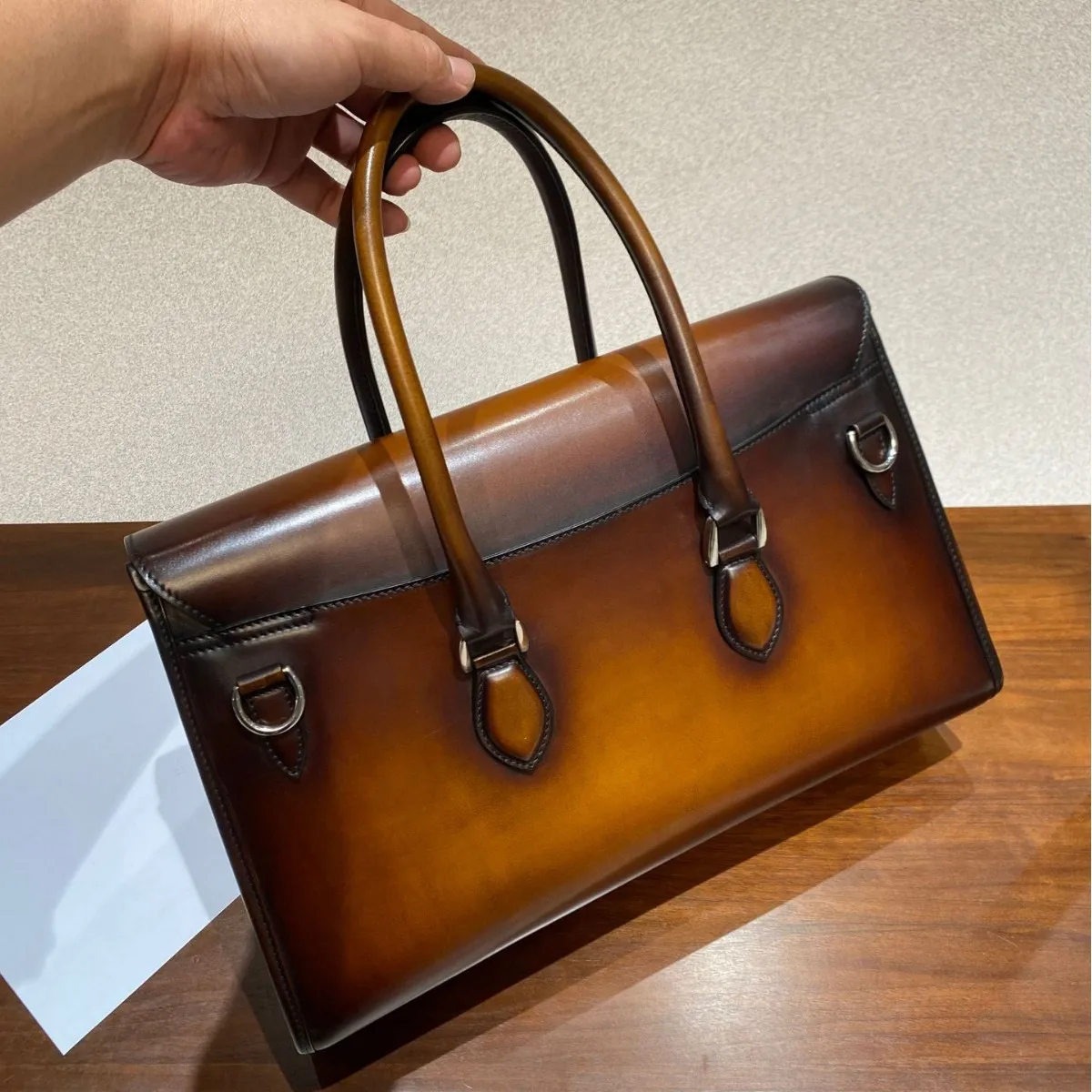 Men's Vintage Grade A Calfskin Briefcase, Large Capacity Lock Anti-theft Design, Handheld & Shoulder Bag, Wholesale In Stock
