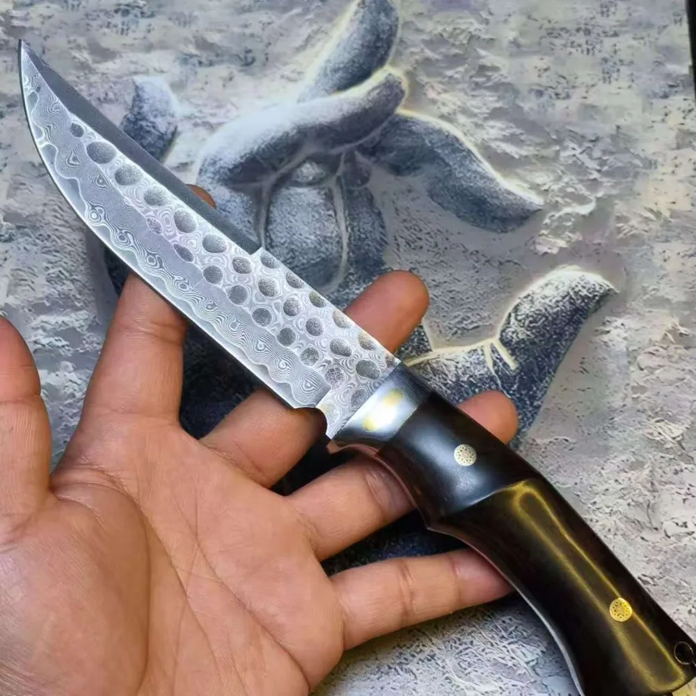 DC53 / دمشق بليد الأبنوس مقابض بقاء سكاكين الصيد ، أدوات التخييم التكتيكية edc ، أدوات يدوية للدفاع عن النفس #4