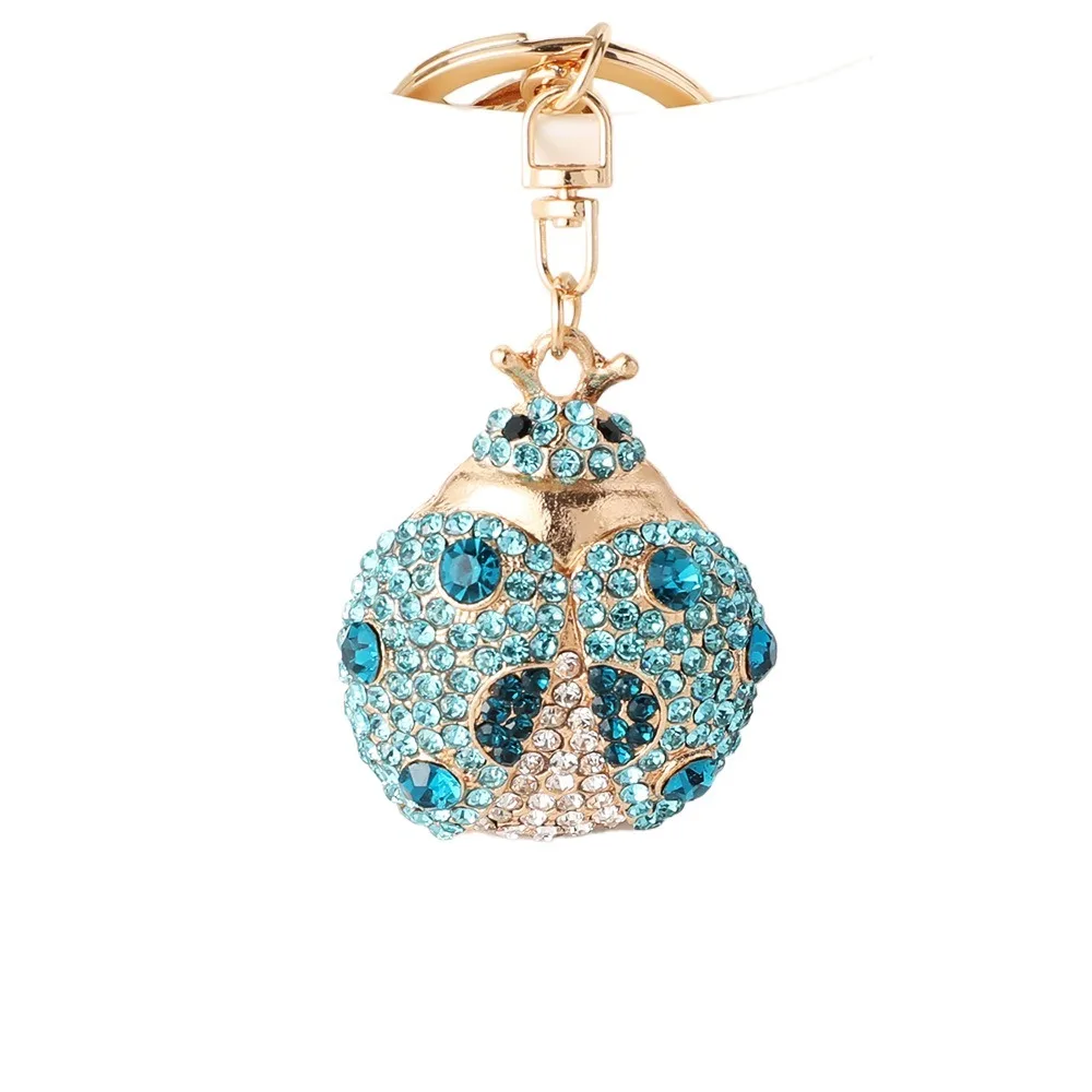 Fashion Lovely Ladybird Insect Keyring Bag Charm Animal Beetle Crystal Keychain llaveros Jewelry Rhinestone Hanging Pendant Gift