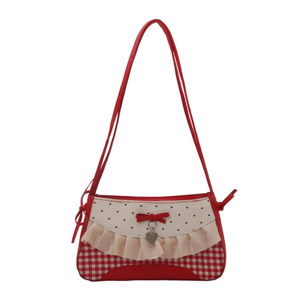 

All-match French Lace Bow Shoulder Bag PU Bowknot Polka Dot Handbag Korean Style Y2K Armpit Bag Girls