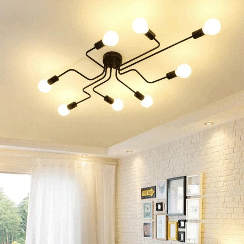 Retro Loft Nordic Pipe Wrought Iron Ceiling Lights Iron Art Ceiling Lamp for Living Room Bedroom Vintage Ceiling Lights