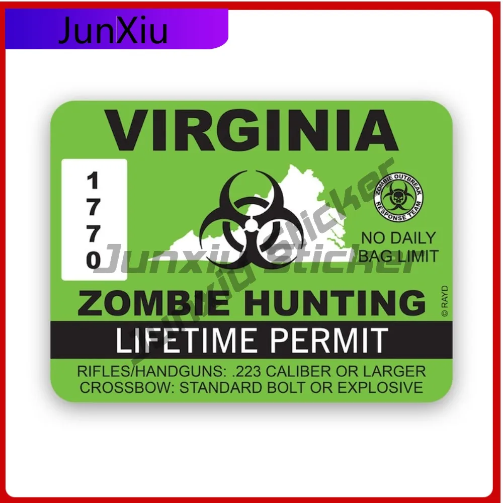 

Virginia Zombie Hunting Permit Sticker Uv Protected Decalsundead Corporeal Revenant Zombies Hunter Va Car Sticker Vinyl Decal