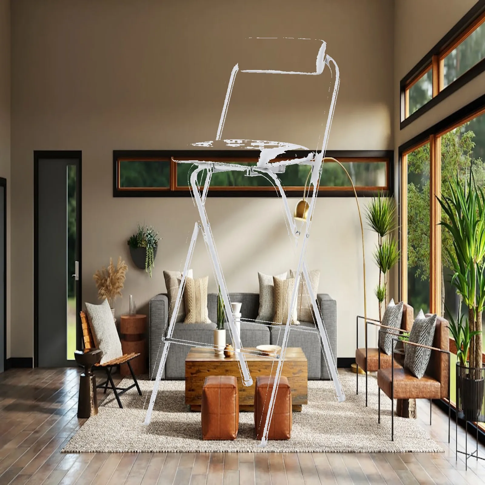 Folding Leather Bar Stool with Backrest for Kitchen Island Counter Height Seating