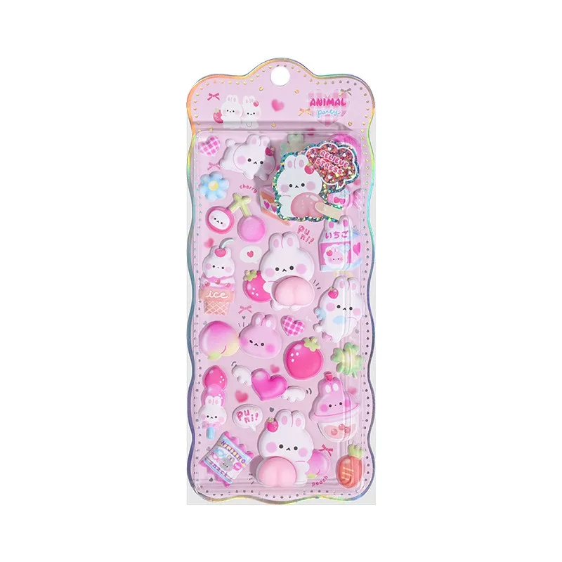 1 pegatina de dibujos animados 3D Puffy Squishy alivio del estrés conejo Capybara oso para funda de teléfono decoración de ordenador portátil diario DIY Collage