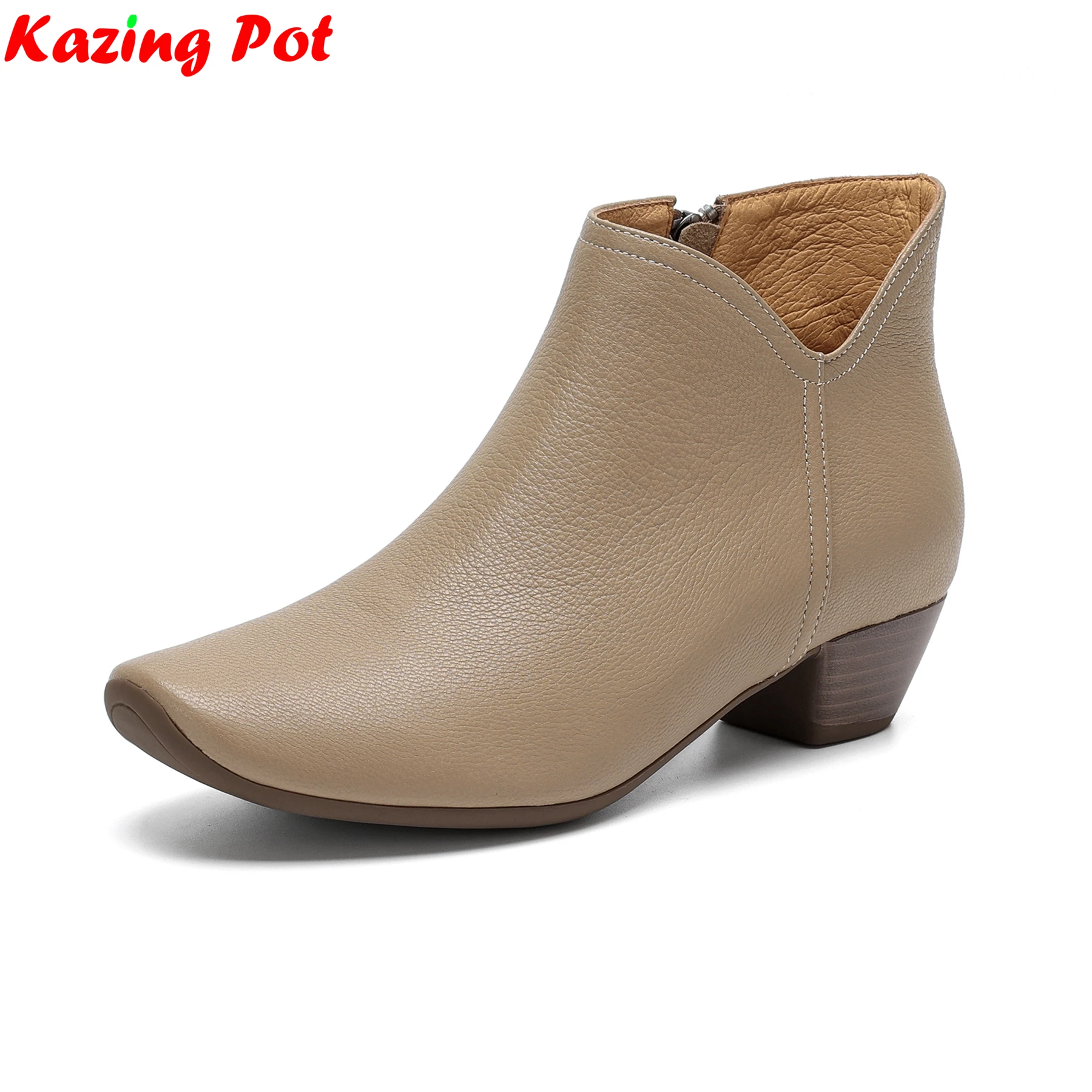 2027 Sheepskin Square Toe Med Heels Zipper Dress Modern Boots Warm Winter Shoes Dating Elegant Fashion Office Lady Ankle Boots