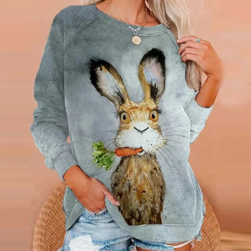 Cute Rabbit Sea Turtles Sweatshirts Animal 3D Print Women Casual Long Sleeve Hoodies Y2k Streetwear Pullover Top Female Clothing