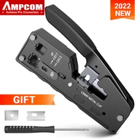 AMPCOM rj45 herramienta de prensado CAT7 para paso a través de conector RJ11 RJ 45 CAT6 CAT5E enchufes modulares con cortador pelador de cables