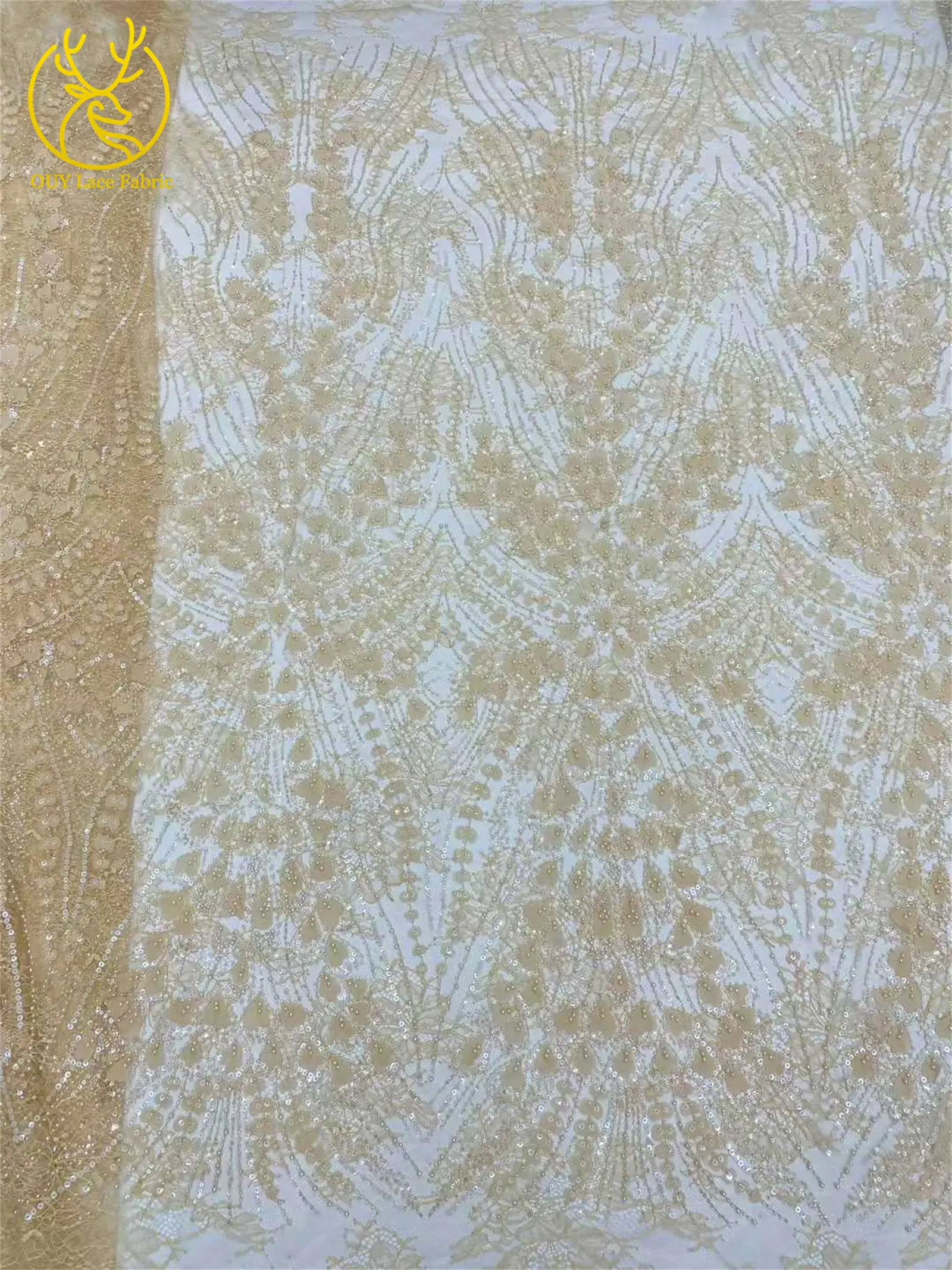 Eleganter Nigerianischer Bestickter Pailletten-Spitzenstoff 2026 Hochwertiger Afrikanischer Französischer Perlen-Spitzenstoff für Damenkleider Nähen – Detail 10