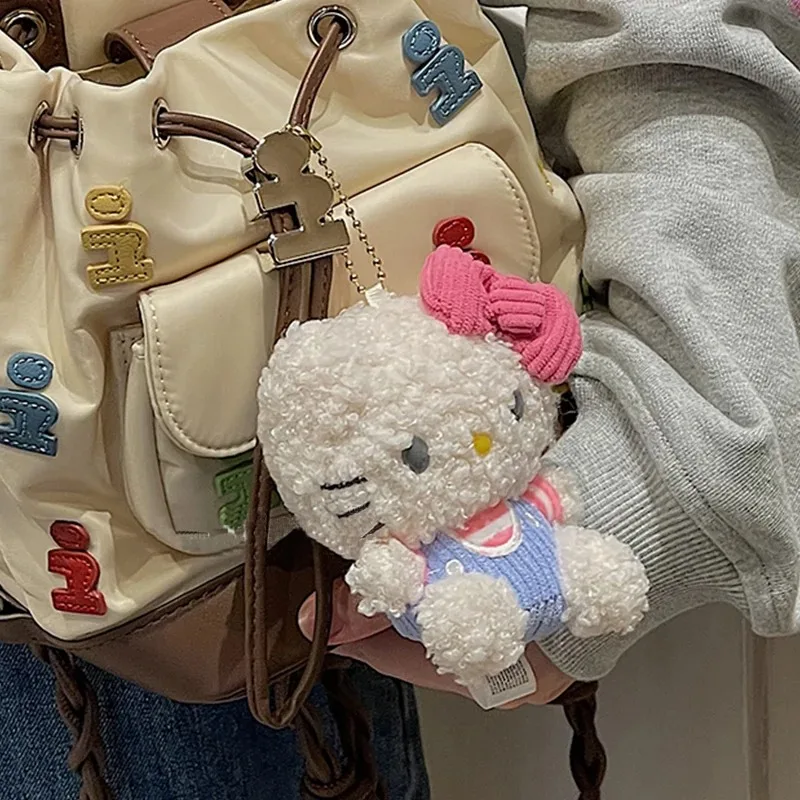 Saniro Hello Kitty peluche ripiene ciondolo cartone animato Kt gatto capelli ricci peluche bambola zainetto zaino portachiavi con ciondolo regali per ragazze