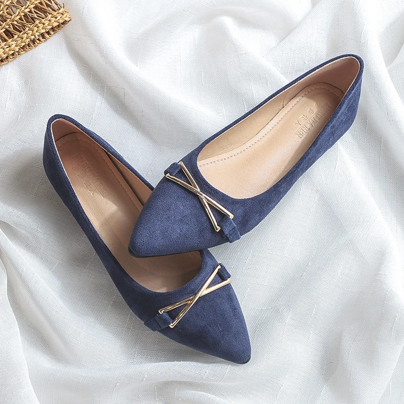 Pointed Flat Sole Nude Shoes 2022 Summer New Shallow Mouth Small Size 31 32 33 34 Scoop Shoes Flat Heels Sandals Women Dark Blue