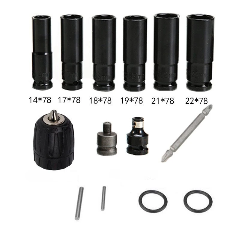 

14Pcs Electric Impact Wrench Hexs Socket Adapter Kit Drill Chuck Drive Adapter For Electric Drill Wrench Screwdrivers