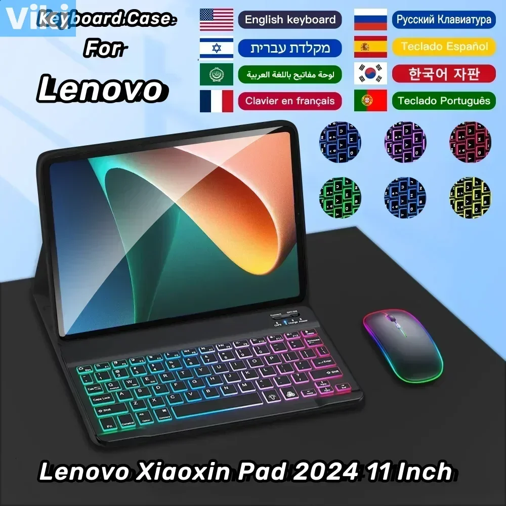 

For Lenovo Xiaoxin Pad 2024 11 Inch TB330FU TB331FC Rainbow Backlight Spanish Portuguese Russian Keyboard Case Detachable Cover