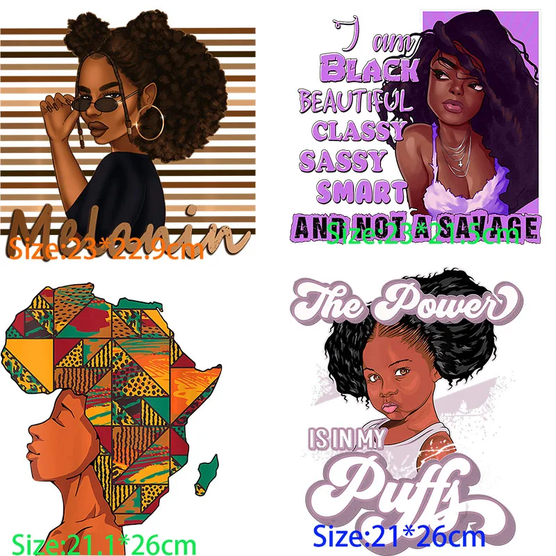 Kids Iron On Patches Melanie Poppin Black Queen Black Is Beautiful Afro Girls Brown Lips Heat Transfer DTF DTF Print