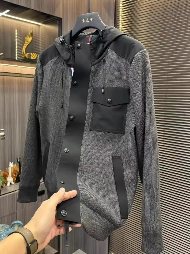 

Мужской классический повседневный вязаный жакет KK8 с капюшоном, на одной пуговице, с поясом, весна-осень, новинка